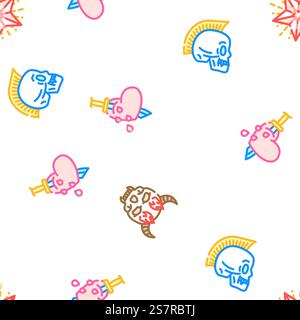 Tattoo Retro Vintage Vektor nahtlose Muster dünne Linie Illustration. Tattoo Retro Vintage nahtlose Muster Vektor Stock Vektor