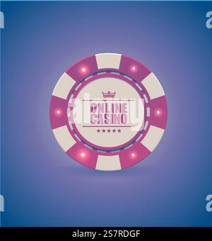 Vektor rot weiß Casino Poker Chip mit leuchtenden Lichtelementen. Hintergrund mit violettem Retro-Effekt. Poker Club Text, Blackjack oder Online Casino Banner, EPS 10. Vektor rot weiß Casino Poker Chip mit leuchtenden Lichtelementen. Hintergrund mit violettem Retro-Effekt. Poker Club Text, Blackjack oder Online Casino Banner, EPS 10. Stock Vektor