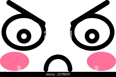 Irritiertes Gesicht. Unglückliches Kawaii-Emoji. Pouting-Ausdruck auf weißem Hintergrund isoliert. Irritiertes Gesicht. Unglückliches Kawaii-Emoji. Pouting-Ausdruck Stock Vektor