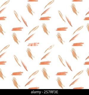 Terrakotta dynamische Linien nahtloses Muster Aquarell isoliert auf weiß. Künstlerische Pinselstriche von Hand gezeichnet durch gelbe Orangentöne. Pinselstriche und Stockfoto
