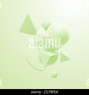 Mintgrüne geometrische Formen gruppieren sich. Abstrakter, eleganter Hintergrund. Vektor-3D-Illustration. Grundkörper fließender Geometrie. Banner- oder Schilderdesign. Mintgrüne geometrische Formen gruppieren sich. Abstrakter, eleganter Hintergrund Stock Vektor