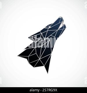 Abstraktes polygonales Heulen des Wolfes. Silhouette des wilden Wolfs im geometrischen Stil. Seitenansicht. Abbildung des Materialvektors. Stock Vektor