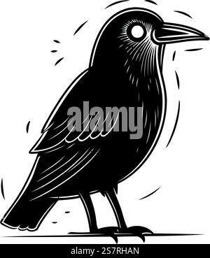 Krähe. Vektorillustration eines schwarzen Raben auf weißem Hintergrund. Stock Vektor