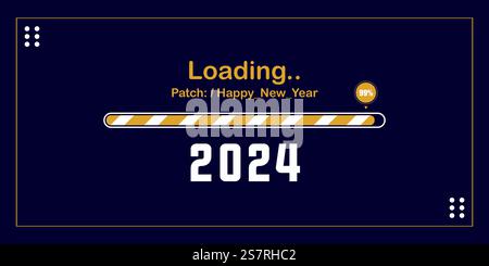2024 Jahre Hintergrund für Ladebalken in flacher Ausführung. Ladevorgang vor Neujahr 2024. Neujahr 2024 mit Blaster Fortschrittsanzeige Stock Vektor