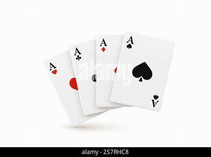 Siegerhand vier Ass realistisches Design. Poker spielen. Set aus vier Assen, die Karten spielen. Kombination im Poker, bestehend aus vier Karten mit dem gleichen Wert Kicker. Vektorabbildung Stock Vektor