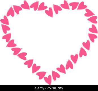 Herzförmige Herzen abstrakter Rahmenrand in trendigem Pink. Vorlage für die Begrüßung zum Valentinstag im Kopierraum. Vektor-Illustration Thematische Karten, Poster oder Web-Werbebanner, Broschüren, Druckmaterialien oder Tags Stock Vektor