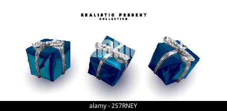 Blaue Geschenkbox mit realistischem 3D-Design. Vektorabbildung Stock Vektor