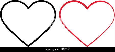 Kontur Herzen Schwarzer und roter handgezeichneter Herzschlag. Themenkarten Designelement Ideensatz 2. Isolierte Vektor-Illustration Valentinstag Gruß- oder Einladungskarten, Web Promo Faltblätter, Tags Stock Vektor