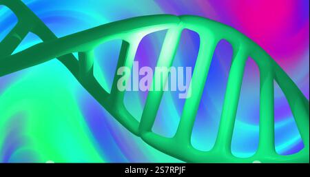 DNA-Strangbild über farbenfrohen abstrakten Hintergrund Stockfoto