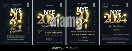 Klassisches Design mit der Nummer 2024. In glänzender Goldfarbe für Banner, Poster, Vorlagen und Grußworte in sozialen Medien. Stock Vektor