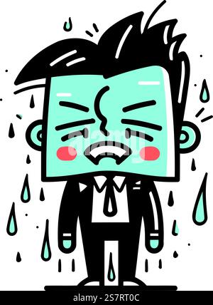 Illustration eines Geschäftsmannes, der einen Anzug trägt und weint Stock Vektor