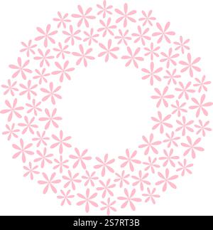 Mit Stilblumen und rundem Rahmen in trendigem, weichem Pink. Monochrom Kopierbereich Vorlagenkonzept. Isolierte Vektor-Illustration Thematische Karten, Posting, Bloggen oder Web-Promo-Broschüren, Banner, Tags Stock Vektor