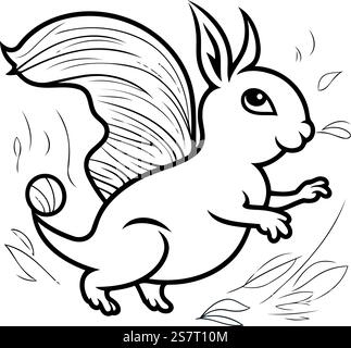 Niedliches Eichhörnchen. Schwarzweiß-Illustration zum Ausmalen von Büchern oder Seiten. Stock Vektor