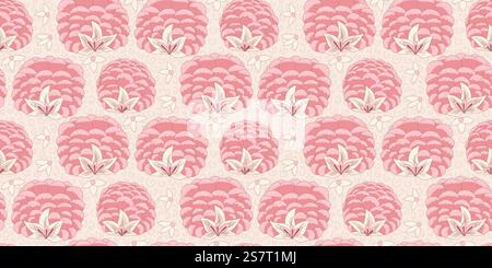 Nahtloses Rhododendron-Muster. Pfingstrose Wiederholung Hintergrundcover. Oberflächenmuster jakobsblütenmotiv. Vektor Hand gezeichnet rosa Illustration. Stock Vektor