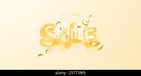 goldener Ballon Design 3D Vektor Illustration des Verkaufs Banner Stock Vektor