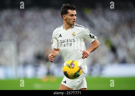 Madrid, Spanien. Januar 2025. Brahim Diaz von Real Madrid spielte am 19. Januar 2025 im Santiago Bernabeu Stadion während des La Liga EA Sports Match zwischen Real Madrid und UD Las Palmas. (Foto: Bagu Blanco/PRESSINPHOTO) Credit: PRESSINPHOTO SPORTS AGENCY/Alamy Live News Stockfoto