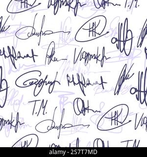 Nahtloses Muster aus Signature-Papier. Vintage-Handschriftenstoff oder Wickeldruck. Dekorative Inschriften Hintergrund. Retro-Vektor-Textur. Abbildung: Nahtloses Design mit charakteristischem Papiermuster. Nahtloses Muster aus Signature-Papier. Vintage-Handschriftenstoff oder Wickeldruck. Dekorative Inschriften Hintergrund. Retro-neoterische Vektortextur Stock Vektor