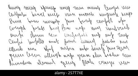 Handgeschriebener Tintenbuchstabe. Freihändige Textnotiz. Unlesbare Kritzelschrift mit Bleistift isoliert auf weißem Hintergrund. Unlesbare kursive Skriptnachricht. Stock Vektor