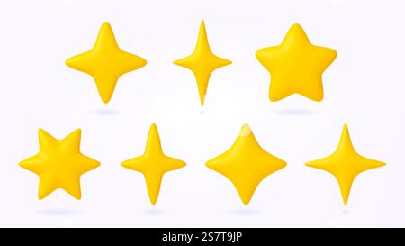 Gelbe Sterne 3D-Symbole, Business Star Achiever-Symbol. Feedback-Elemente für mobile Services. Rendering von hoher Qualität, Bewertung, Premium und Gewinn pithy Vektor Satz der Bewertung Gold Stern Qualität Illustration. Gelbe Sterne 3D-Symbole, Business Star Achiever-Symbol. Feedback-Elemente für mobile Services. Rendering von hoher Qualität, Bewertung, Premium und Win-Vektorsatz Stock Vektor