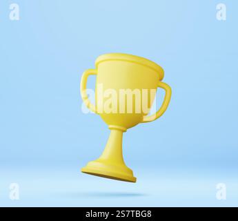 3D Champion Trophäe, goldene Cup-Ikone. Siegerpreis, Sportpreis, Erfolgskonzept. 3D Champions belohnen Zeremonie Konzept mit Rangliste. 3D-Rendering. Vektorabbildung. 3D Champion Trophäe, Goldbecher. Stock Vektor