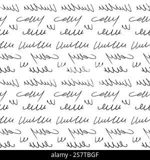 Scribble Ornament handgeschriebener Text nahtloses Muster. Unlesbarer, endloser Hintergrund für Buchstaben. Unleserlicher Hinweis wiederholter Umschlag. Oberflächenmusterkonstruktion Stock Vektor