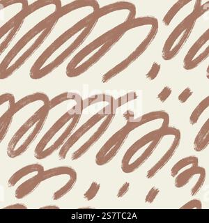 Nahtloses Muster gekrümmter Linien. Squiggle Grunge Strike endloser Hintergrund. Gewellte braune Pinseltinte Formen wiederholen die Abdeckung. Modernes durchgehendes Ornament. Confet Stock Vektor