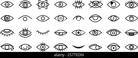Linien-Augen-Symbole. Umrissene Augensymbol, Sammlung isolierter Augenbeschilder. Vision-Elemente für Tropfen oder Klinik, Gesundheitswesen anständige Vektor-Logo der Augen und Wimpern, Logo Anatomie Illustration. Linien-Augen-Symbole. Umrissene Augensymbol, Sammlung isolierter Augenbeschilder. Vision Elemente für Tropfen oder Klinik, Gesundheitswesen anständige Vektor-Logo Stock Vektor