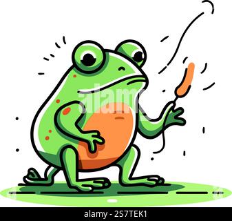 Frosch mit einem Feuerwerkskörper. Vektorillustration im Cartoon-Stil. Stock Vektor