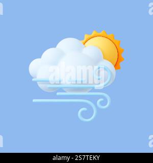 Windwetter 3D-Symbol. Realistische Wolke auf blauem, windigem Tag-Symbol. Herbst-, Winter-, Sommer- oder Frühjahrsvektoren stellen Element der realistischen Iconillustration für das Wetter dar. Windwetter 3D-Symbol. Realistische Wolke auf blauem, windigem Tag-Symbol. Vektor-Renderelement für Herbst, Winter, Sommer oder Frühling Stock Vektor