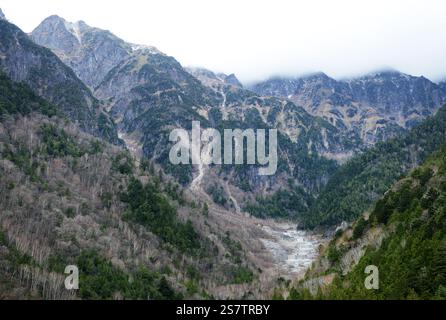 Blick von der Shinatoka Seilbahn in den Japanischen Alpen, Präfektur Gifu, Japan. Stockfoto