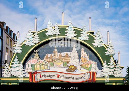 Leipziger Weihnachtsmarkt, Marktplatz, Leipzig, Deutschland Stockfoto