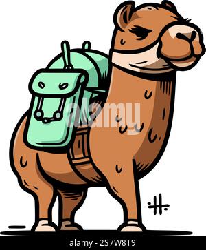 Kamel mit Rucksack. Vektorillustration eines Kamels mit Rucksack. Stock Vektor