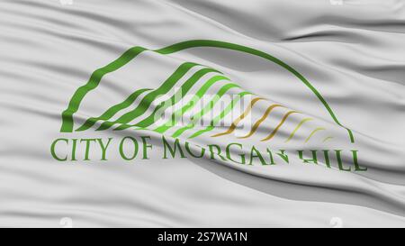 Nahaufnahme von Morgan Hill City Fähnchen im Wind, Bundesstaat Kalifornien, Vereinigte Staaten von Amerika Stockfoto