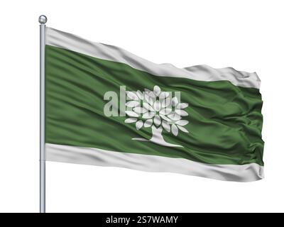 London City Flag am Fahnenmast, Land Kanada, Provinz Ontario, isoliert auf weißem Hintergrund, 3D-Rendering Stockfoto