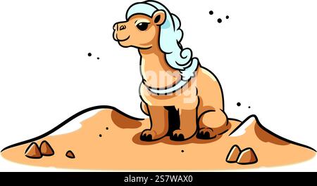 Niedliches Kamel, das auf dem Sand sitzt. Vektorillustration im Cartoon-Stil. Stock Vektor