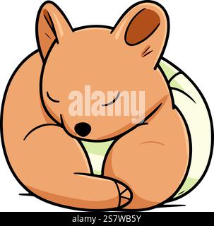 Niedlicher kleiner Hamster, der auf weißem Hintergrund schläft. Vektorabbildung. Stock Vektor