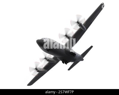 Isoliertes Militärflugzeug auf weißem Hintergrund Stockfoto