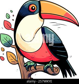 Niedlicher Cartoon Tukan, der auf einem Baumzweig sitzt. Vektorabbildung. Stock Vektor