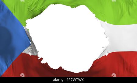 Gebrochene Flagge Äquatorialguineas, weißer Hintergrund, 3D-Darstellung Stockfoto