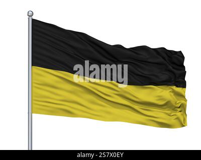 Namur City Flag am Fahnenmast, Land Belgien, isoliert auf weißem Hintergrund, 3D-Rendering Stockfoto
