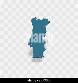Portugal hohe detaillierte Vektordarstellung der Ländersilhouette. 3D-Karte auf transparentem Hintergrund mit fallendem Schatten. Für Bildungs-, dekorative oder informative Zwecke. Stock Vektor