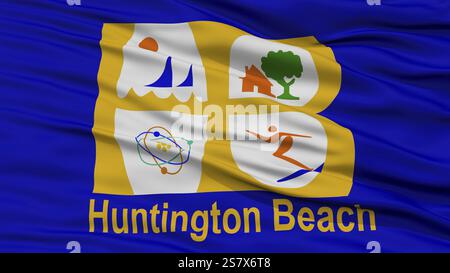 Nahaufnahme von Huntington Beach City Fähnchen im Wind, Bundesstaat Kalifornien, Vereinigte Staaten von Amerika Stockfoto