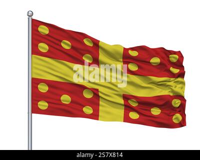 Harelbeke Stadtflagge am Fahnenmast, Land Belgien, isoliert auf weißem Hintergrund, 3D-Rendering Stockfoto