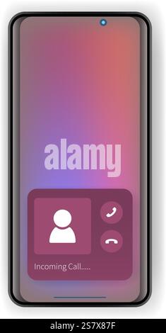 Diese Vektorabbildung zeigt eine schlanke und moderne mobile Schnittstelle, die eine Benachrichtigung über eingehende Anrufe anzeigt Stock Vektor