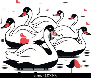 Familie Swan. Vektorillustration eines Schwänenpaares. Stock Vektor
