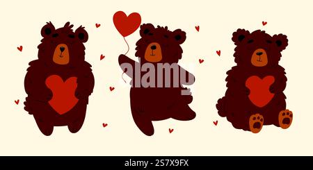 Set mit niedlichen Bären für Valentinstag Illustration von Bären Stock Vektor
