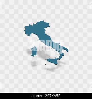 Italien hohe detaillierte Vektordarstellung der Ländersilhouette. 3D-Karte auf transparentem Hintergrund mit fallendem Schatten. Für Bildungs-, dekorative oder informative Zwecke. Stock Vektor