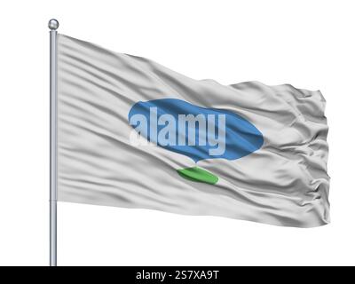 Konan Stadt Fahne Fahnenmast, Land Japan, Präfektur Shiga, isoliert auf weißem Hintergrund Stockfoto