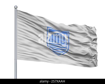 Mostar City Flag am Fahnenmast, Land Bosnien-Herzegowina, isoliert auf weißem Hintergrund, 3D-Rendering Stockfoto