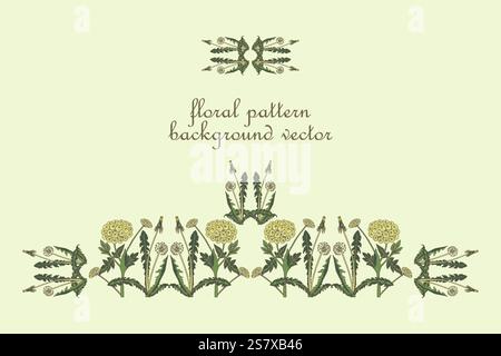 Botanische Karte Illustration mit Blumendesign Vektor Illustration. Trendige handgezeichnete Blumenpflanzen isoliert auf beigefarbenem Hintergrund. Grafikdesign mit Stock Vektor